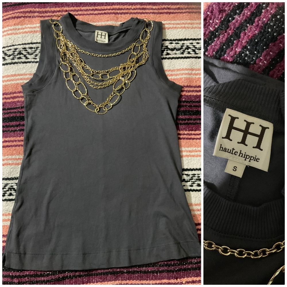 Haute Hippie Gold Chain Tank Top Small